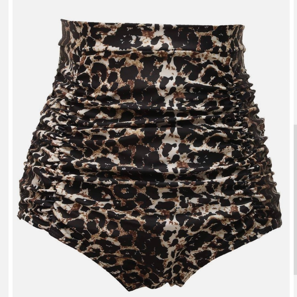 COCOPEAR Women Ruched High Waisted Bikini Bottom Tummy Control Animal print